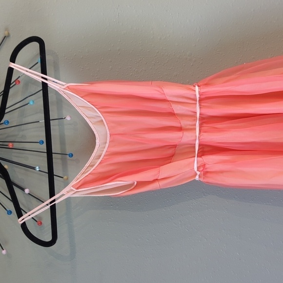 Vintage Coral Chiffon Fairycore Dress Sheer See Through Strappy Y2K Romance - Picture 11 of 15